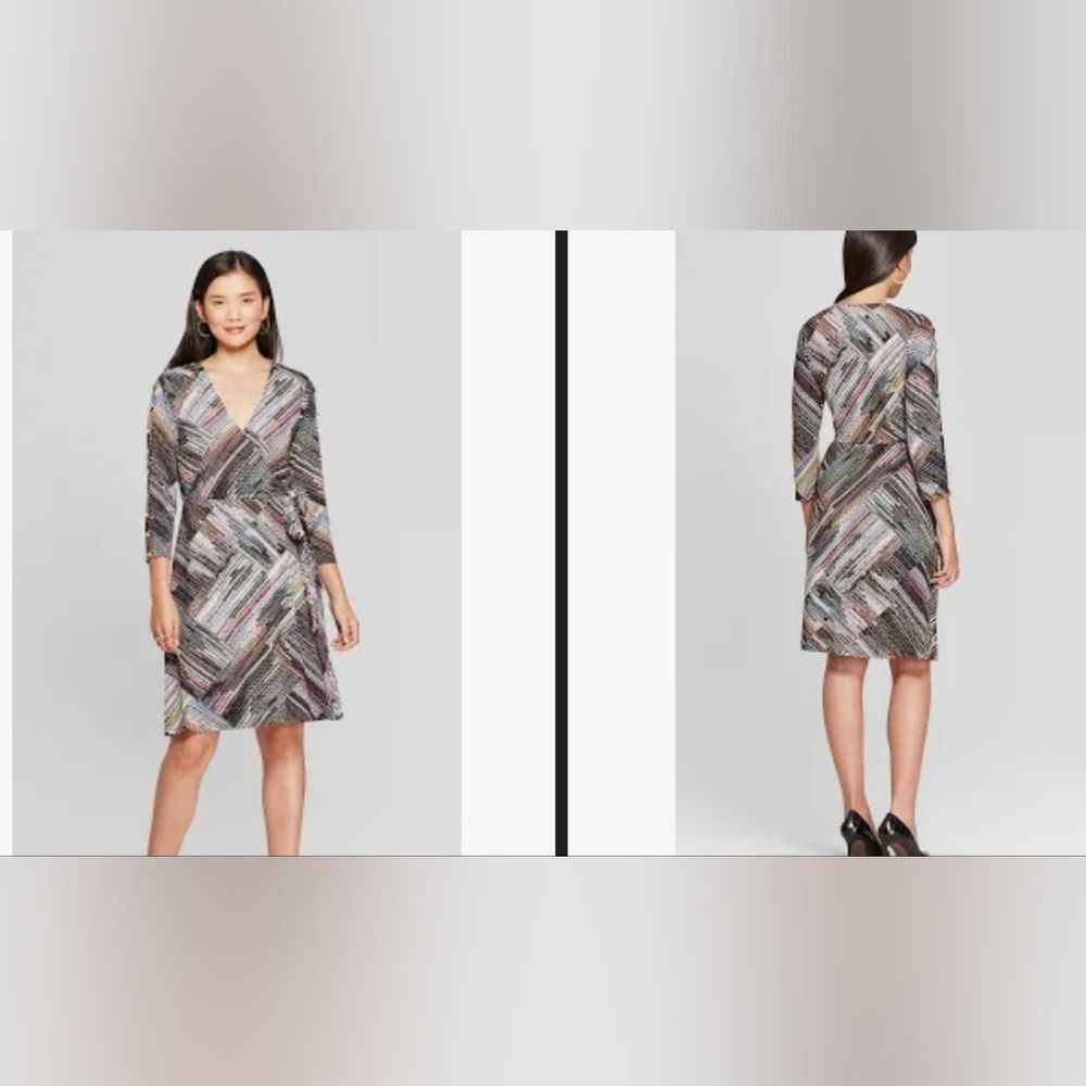Spenser Jeremy Black & White Faux Wrap Front Dress, Sz L New W/Tags